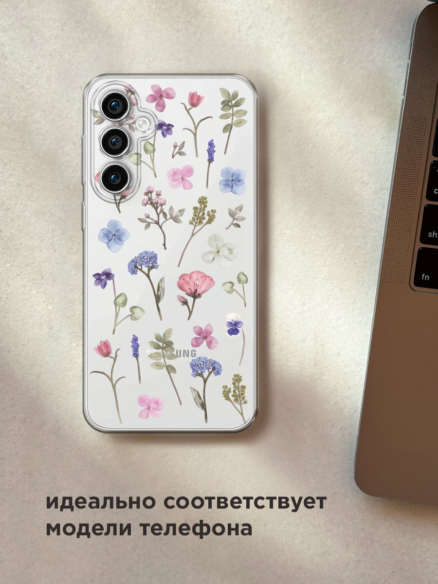 Чехол на Samsung Galaxy S23 FE 5G / Самсунг Галакси S23 FE 5G с принтом "Гербарий из полевых цветов", прозрачный — фото 1
