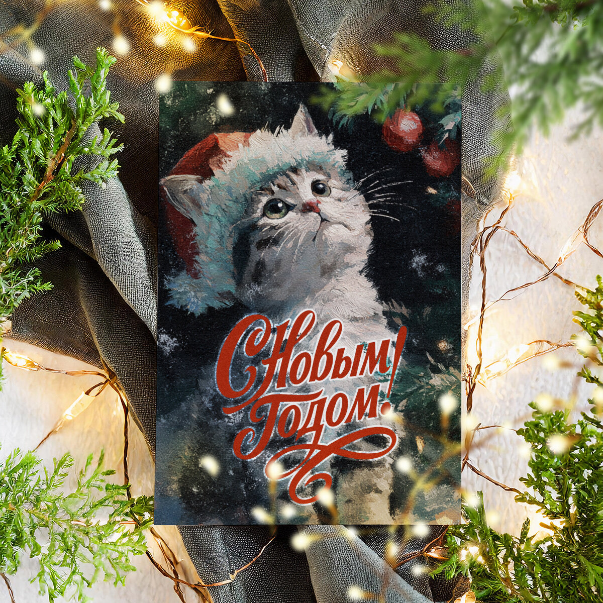 Новогодние винтажные открытки, Поздравительная открытка с Новым Годом , красивые яркие принты, формат А5