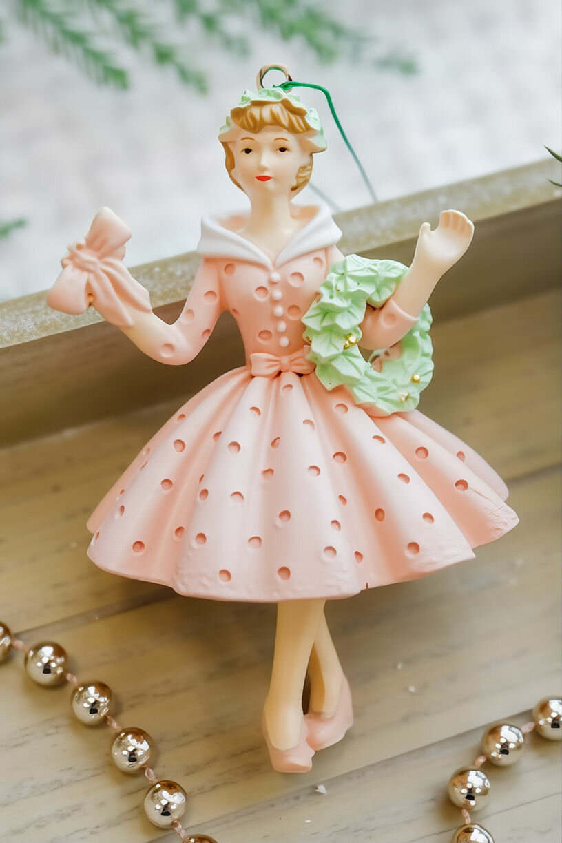 Ёлочная игрушка мисс кристмас в розовом платье, полистоун, 10 см, Winter Deco 1001086