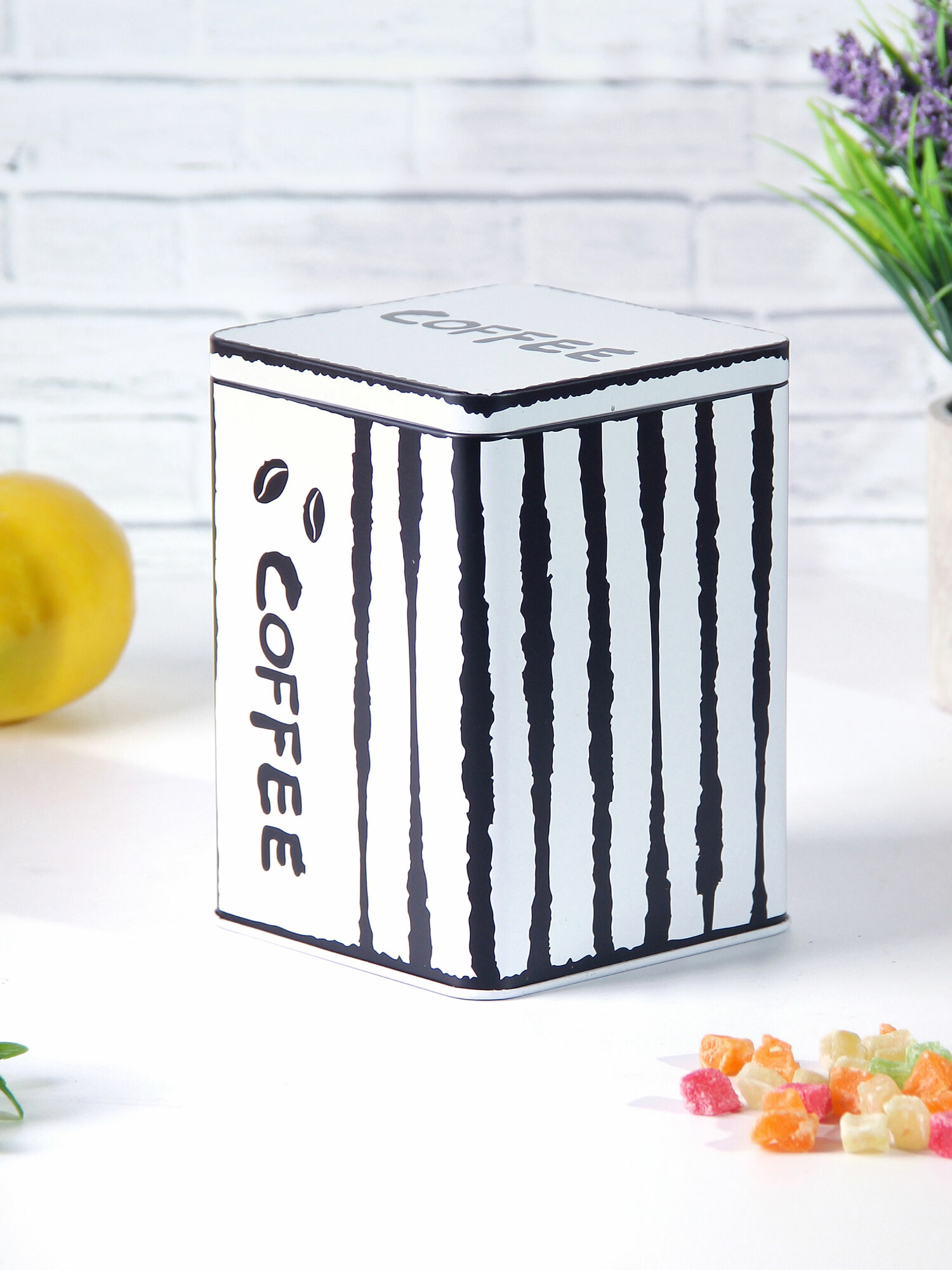 Банка для сыпучих продуктов Кофе 1,45 л белая с черным металл