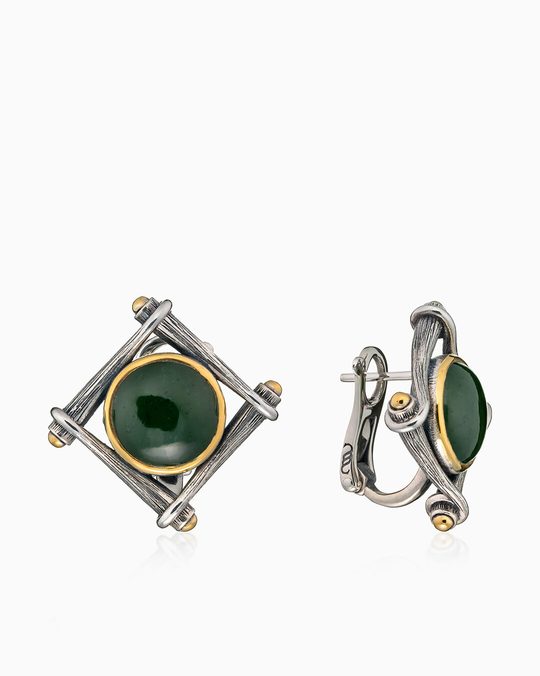 Серьги, серебро, 925 проба, нефрит