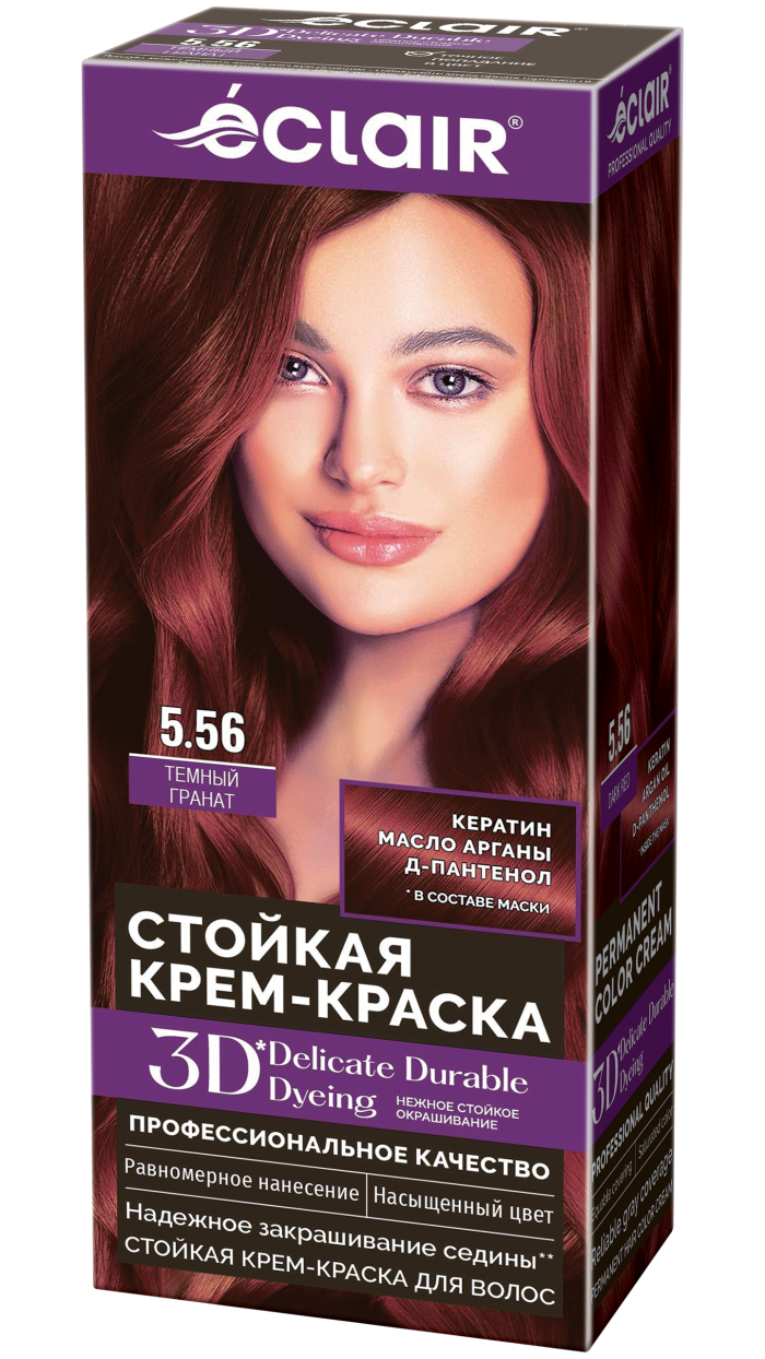Крем-краска ECLAIR 5.56 3D "Тёмный гранат ", с пантенолом, 100 мл