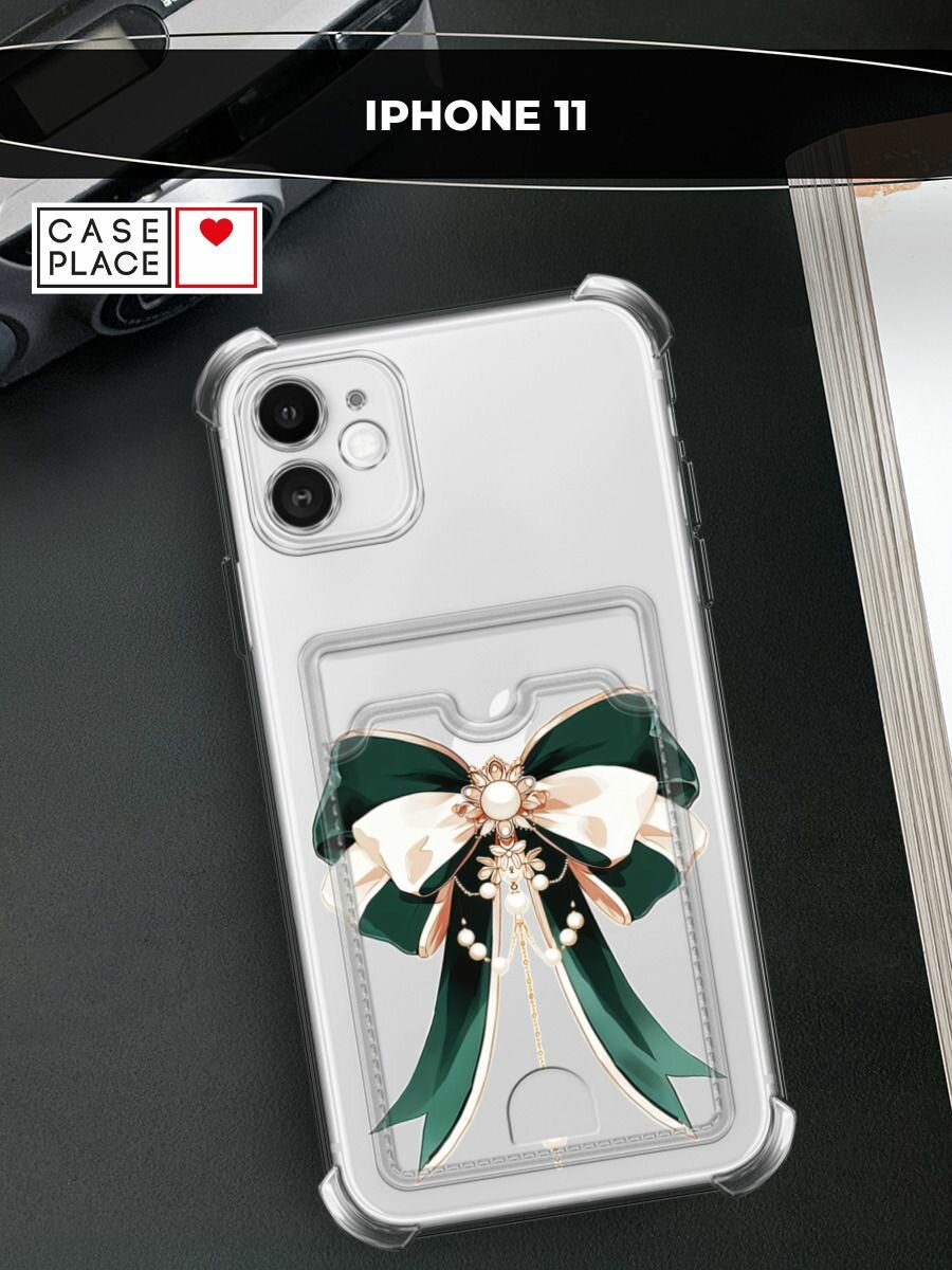 Чехол на Apple iPhone 11 (Айфон 11) с картой и принтом Зеленый бант