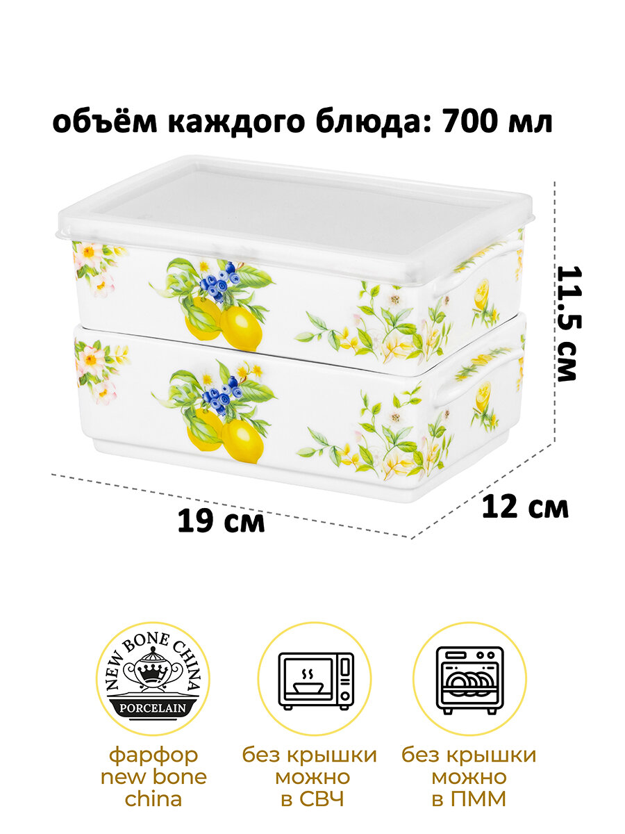 Блюдо для холодца 2 шт по 700 мл Elan Gallery Лимоны, фарфор, набор — фото 1