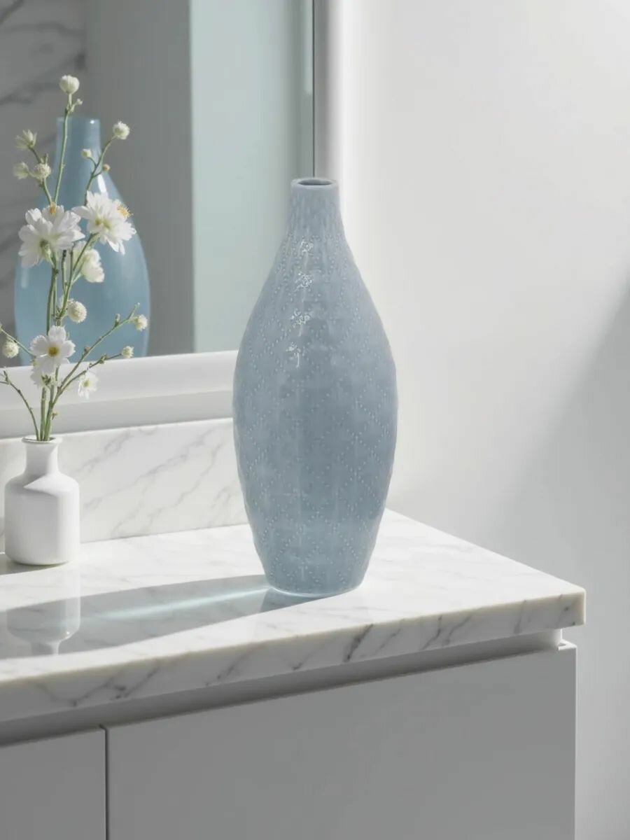 Ваза керамическая настольная, размер 10*10*28см, цвет серый, фактура рельефная — фото 1