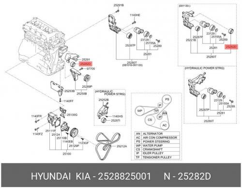 Ролик приводного ремня hyundai ix35 kia sportage Hyundai / Kia (Mobis) 2528825001 :