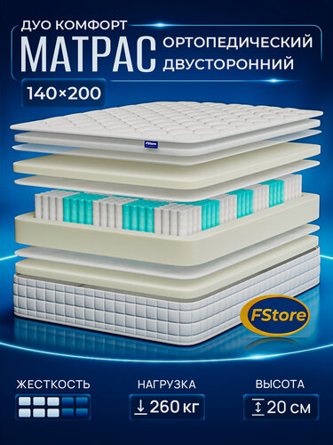 Изображение товара Матрас 140х200 ортопедический, независимые пружины, FStore Дуо Комфорт