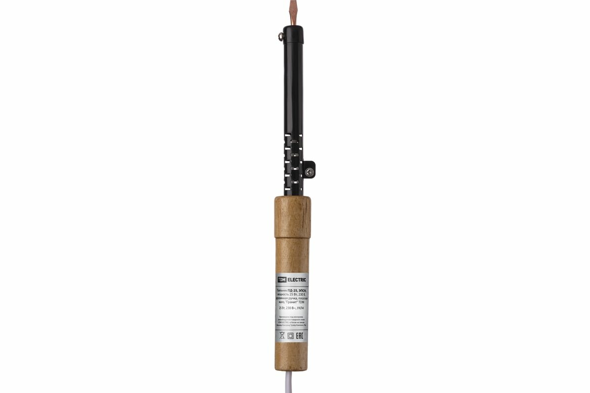 Изображение TDM ELECTRIC Паяльник ПД-25, ЭПСН, мощность 25 Вт, 230 В, деревянная ручка, плоское жало, Гранит SQ1025-0401