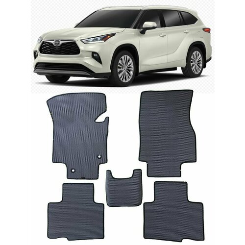 Ева коврики Toyota Highlander IV U70 5мест 2019 - Ева ЭВА ромб цвет Серый c красной окантовкой EVA Smart коврики в салон автомобиля Тойота 3288₽