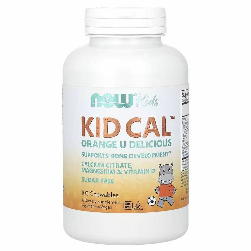 Биологически активная добавка к пище "Детский витаминный кальций" ("Kid Cal Chewables"), NOW, жевательные таблетки массой 2184 мг, 100 жевательных таблеток — фото 1