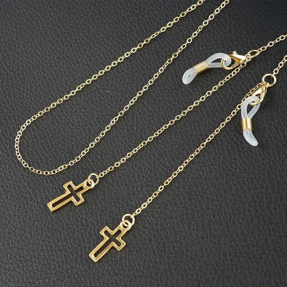 Металлическая цепочка для очков с крестом, gold, Женский