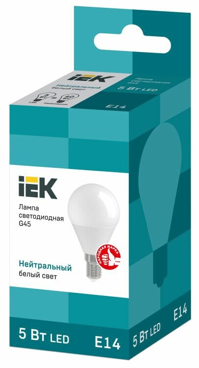 Лампа светодиодная (LED) Шар Е14 5Вт 450лм 4000К 230В матов. IEK — фото 1