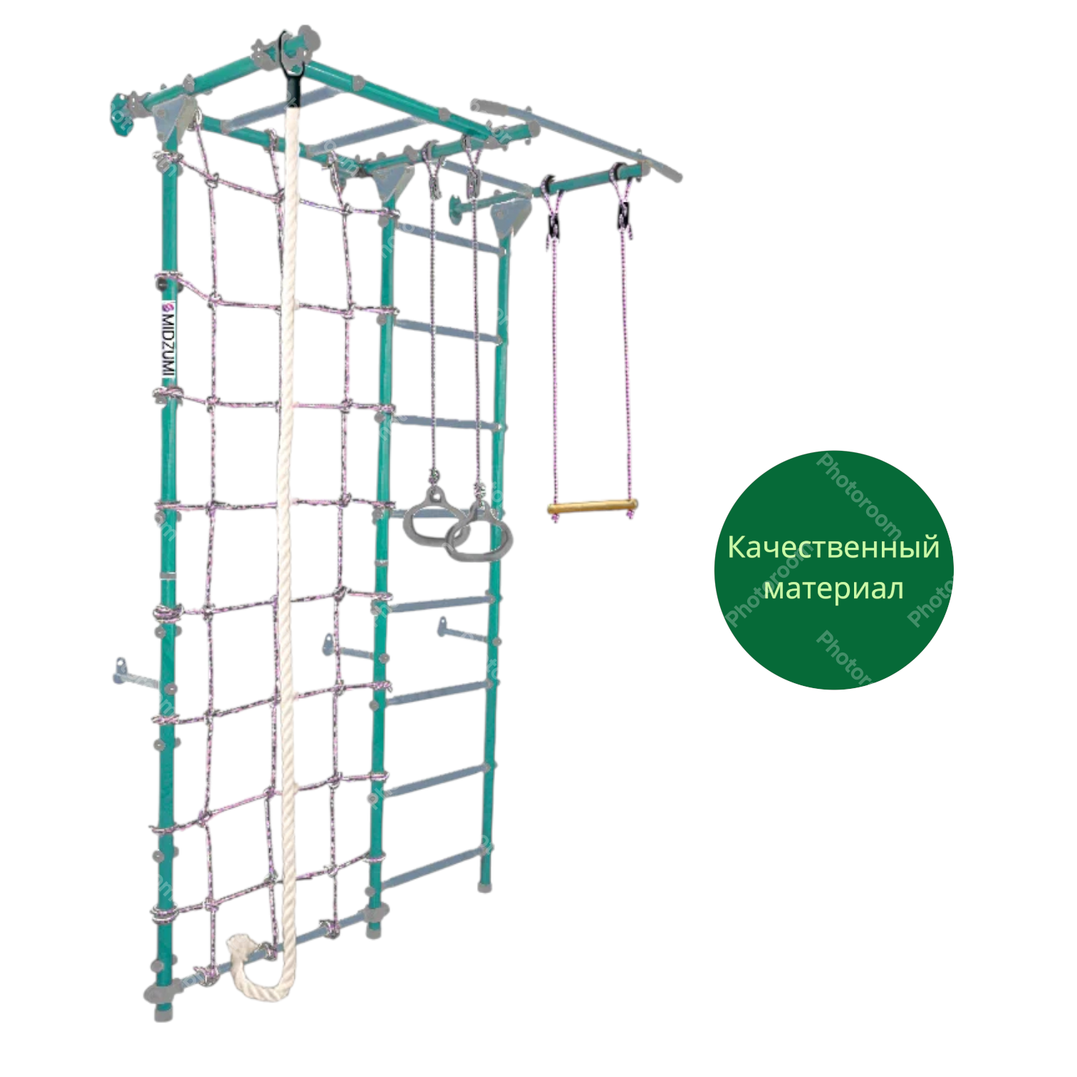 Шведская стенка Midzumi Sugoi Kabe, с сеткой , трапеция , кольца гимнастические.