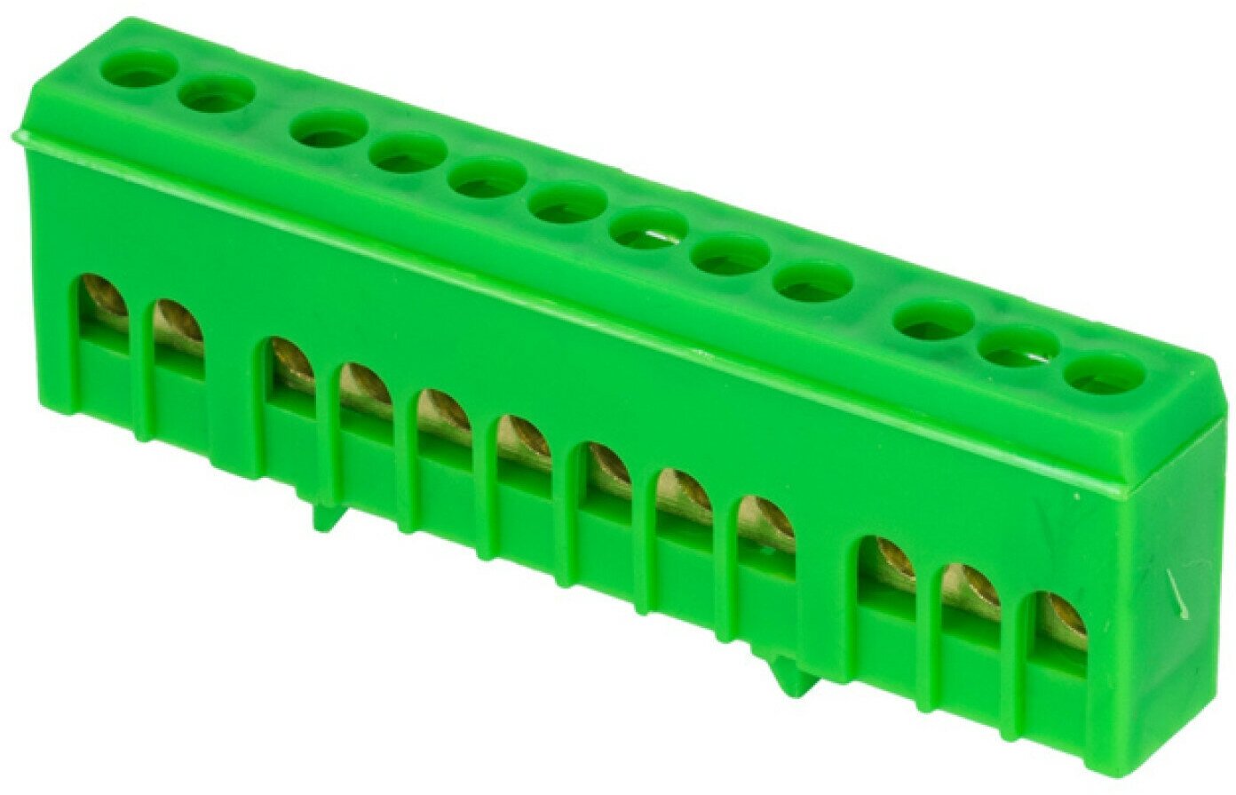 Шина 0 PE (6х9мм) 12 отверстий латунь зеленый изолированный корпус на DIN-рейку розничный стикер EKF PROxima