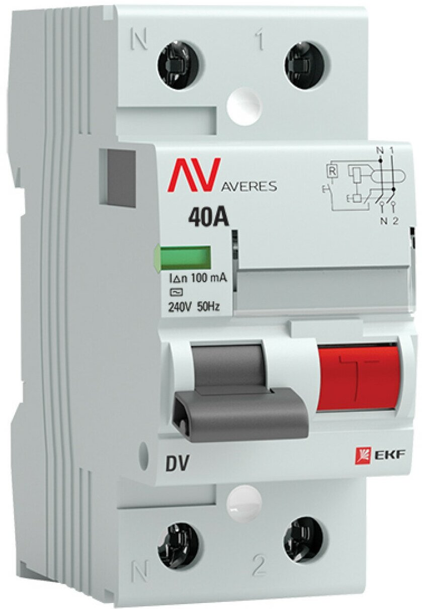 Устройство защитного отключения DV 2P 40А-100мА (AC) EKF AVERES