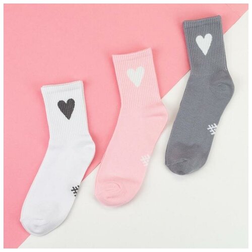 Носки Kaftan, размер 36/39, белый, розовый, серый носки kaftan 3 пары размер 23 25 см 37 39 белый розовый серый