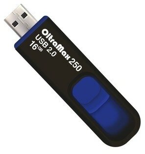 Флешка OltraMax 250, 16 Гб, USB2.0, чт до 15 Мб/с, зап до 8 Мб/с, синяя