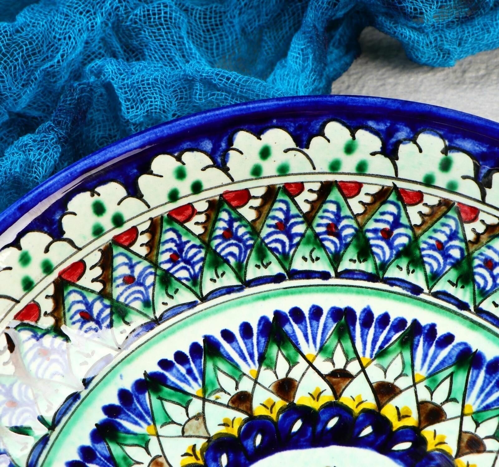 Тарелка Риштанская Керамика "Узоры", синяя, глубокая, микс, 20 см - фотография № 12
