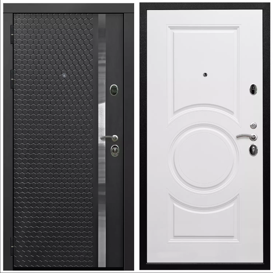 Дверь входная Армада Черная шагрень ФЛН - 501/ МС-100 Белый матовый МДФ панель 16 мм с фрезеровкой