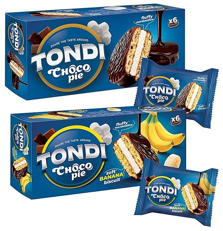 "Tondi", choco Pie, 180 г + choco Pie банановый, 180 г
