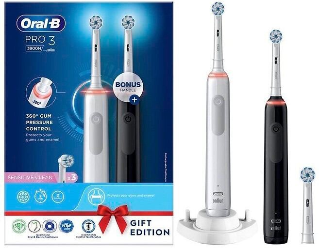 Электрическая зубная щетка Oral-B Pro 3 3900N Sensitive Clean, черный + белый 8006540760307 - фотография № 3