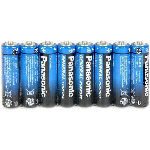 Батарейка солевая Panasonic Purpose R06, тип АА (спайка, 8 шт)(6/30) батарейка солевая panasonic general purpose aa r6 4s 1 5в спайка 4 шт