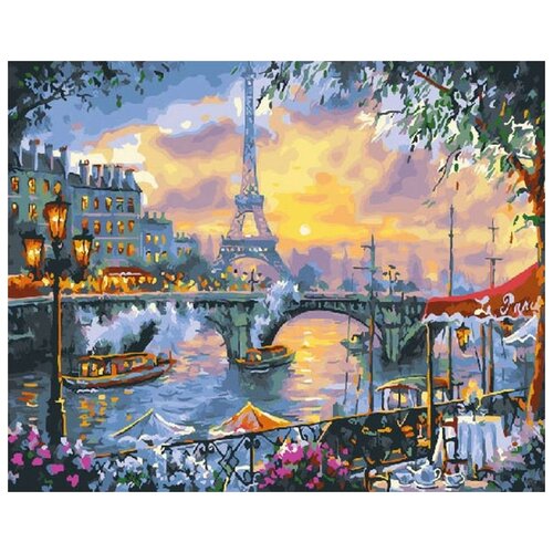 картина по номерам цветы и париж 40x50 см Картина по номерам Вечерний Париж, 40x50 см