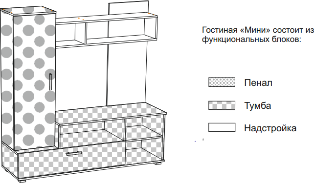 Гостиная Мини Графит, дуб крафт/ Стенка-ниша под ТВ, 150х152х44 см