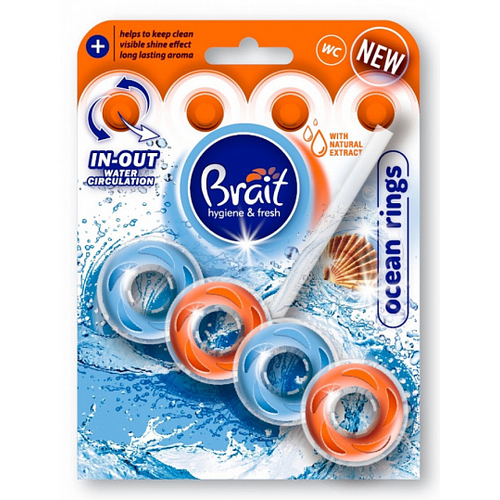 Brait Hygiene  & Fresh Rings Ocean Подвесной дезинфецирующий блок для унитаза двухфазный в форме колец Океан 45 гр