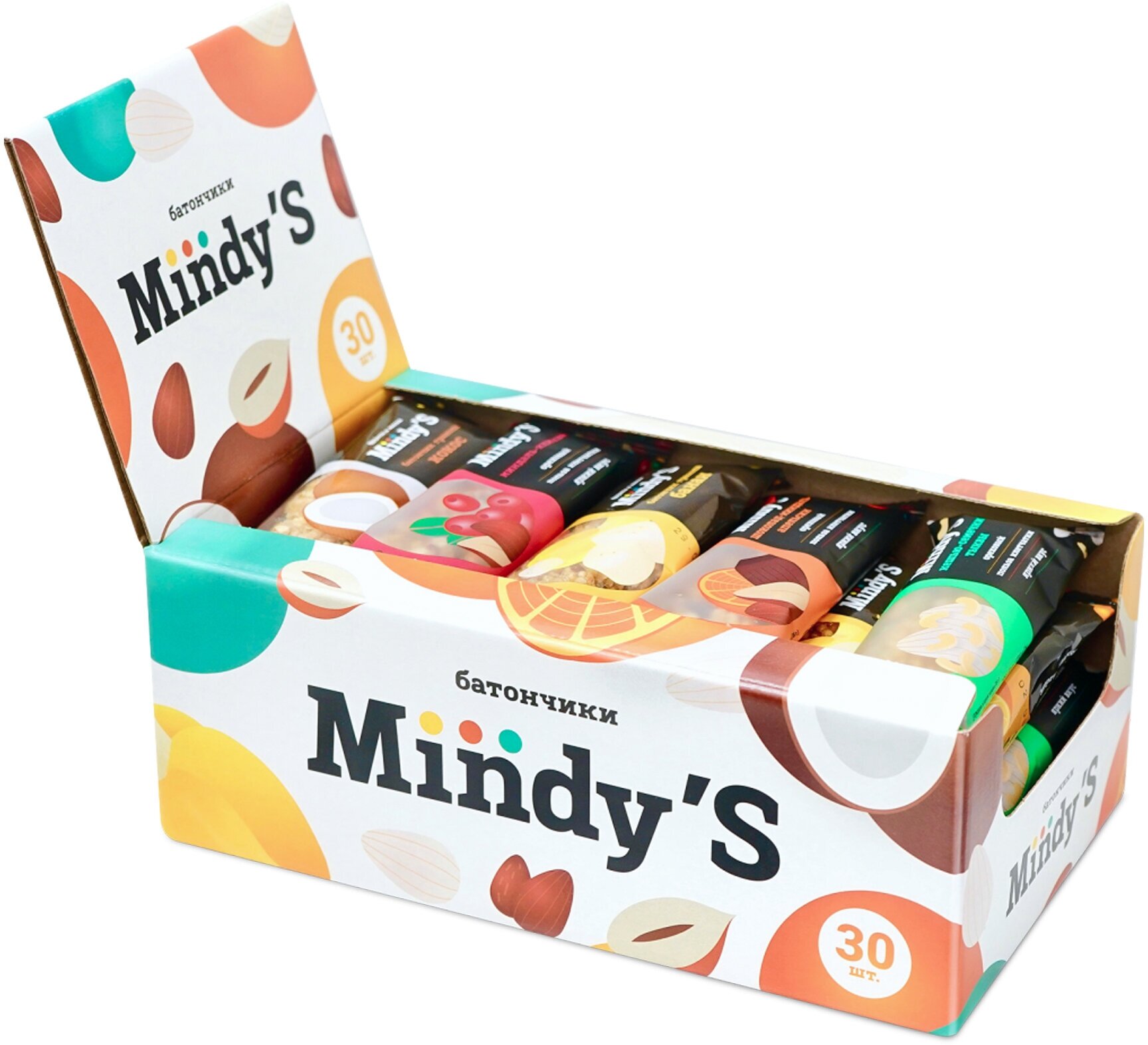 Батончики ореховые "Mindy'S" 30 штук, 3 вида орехов