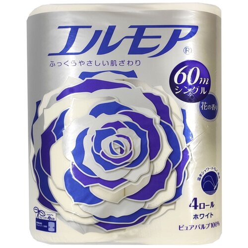 Kami Shodji ELLEMOI Туалетная бумага ароматизированная, 60 метров в рулоне (4 рулона), Япония