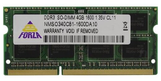 Оперативная память neoforza 4 ГБ DDR3 1600 МГц SODIMM CL11 NMSO340C81-1600DA10