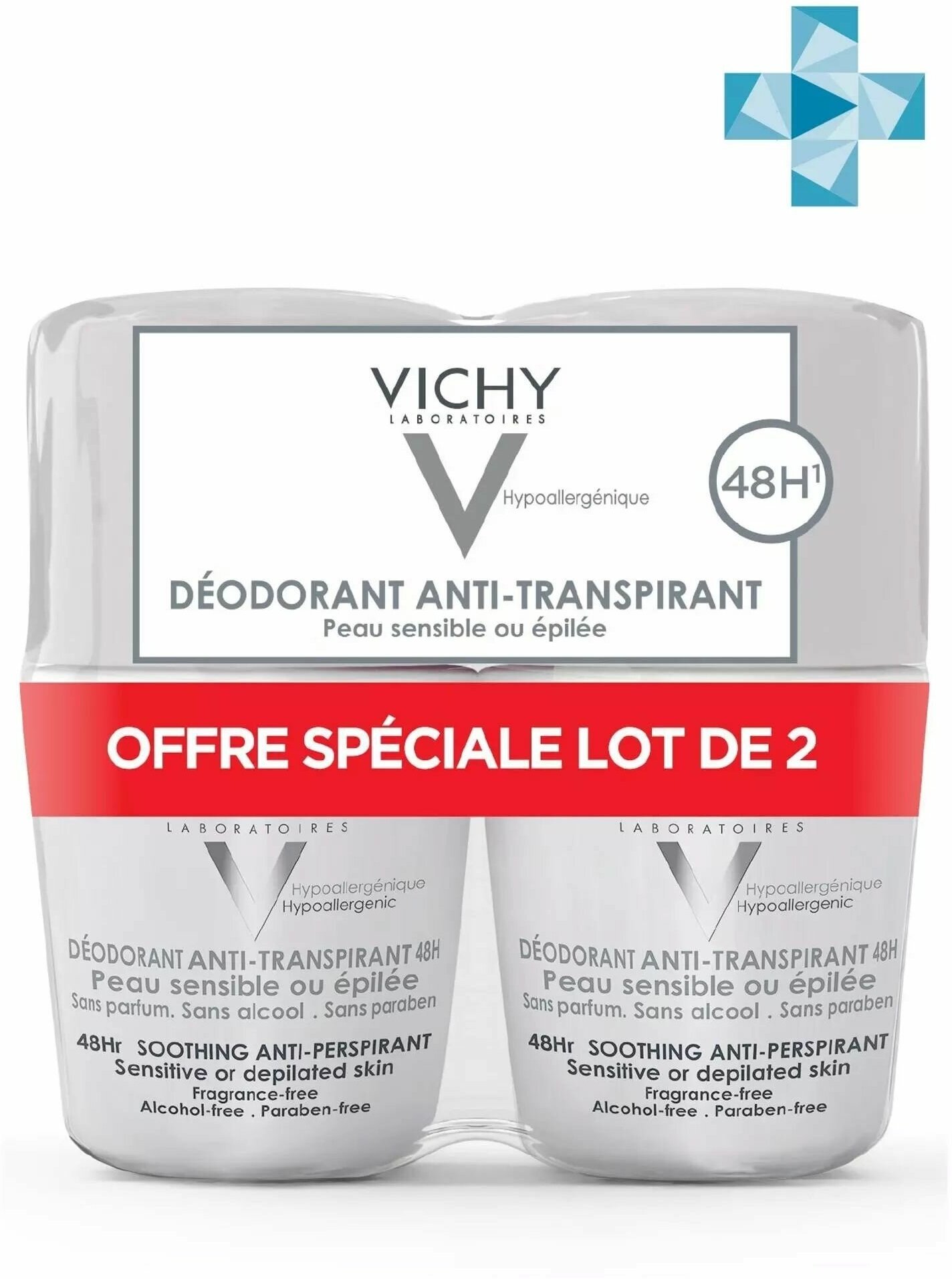 Vichy Дуопак Дезодорант 48 ч для чувствительной кожи Deodorant, 2 х 50 мл