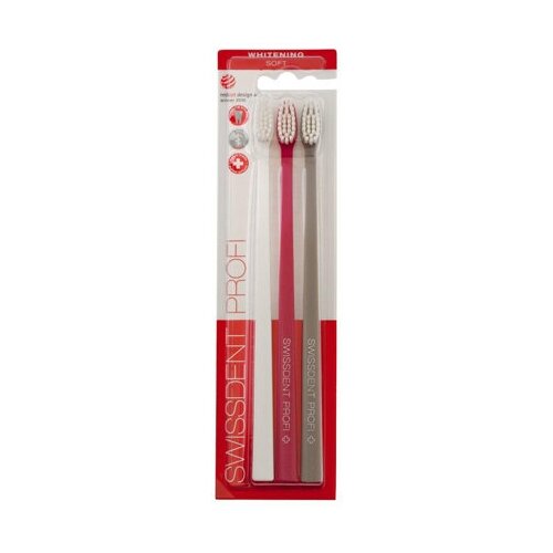 Зубная щетка SWISSDENT Profi Whitening Soft, white/pink/grey, 3 шт., диаметр щетинок 0.15 мм