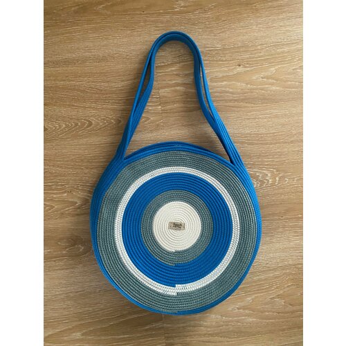 фото Сумка шоппер нежный плед, фактура плетеная, белый, бирюзовый