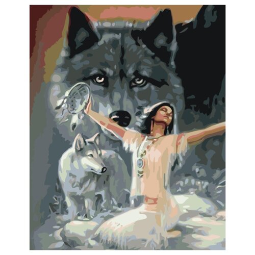 Сила волка Раскраска по номерам на холсте Живопись по номерам картина по номерам 40х50 два белых волка