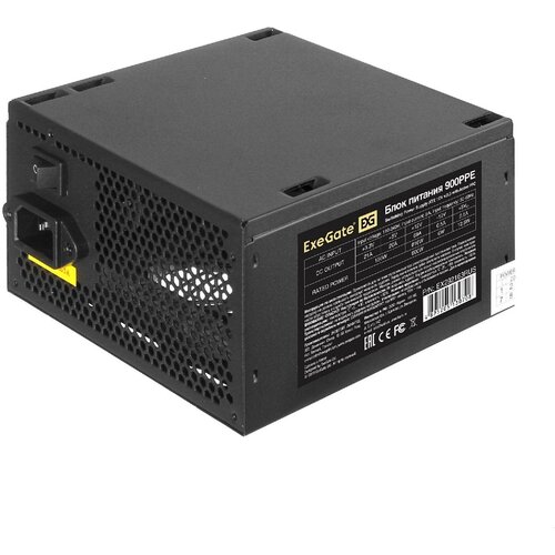 серверный бп 1000w exegate serverpro 1000ads atx apfc кпд 82% 80 plus 2x8cm fans 24pin 2x 4 4 pin 2xpcie 10xsata 5xide black Блок питания EXEGATE 900PPE (ATX, APFC, SC, КПД 80% (80 PLUS), 12cm fan, 24pin, 2x(4+4)pin, PCIe, 6xSATA, 4xIDE, black, кабель 220V с защито