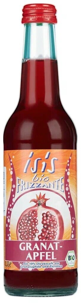Напиток Гранат с соками прямого отжима: граната, черноплодной рябины и моркови, газированный ISIS Bio, стеклянная бутылка 330 мл - фотография № 1