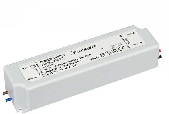 Arlight Блок питания ARPV-LV24075 (24V, 3.1A, 75W) (IP67 Пластик, 2 года)