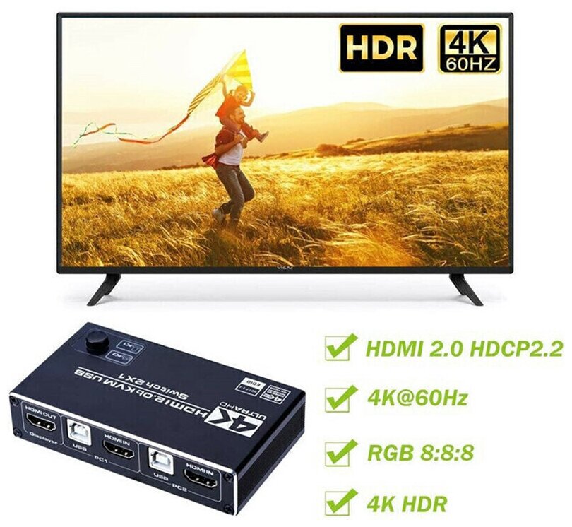 HDMI 20b USB KVM-переключатель 4K 60 Гц HDCP 22 kvm switch из 2 на 1