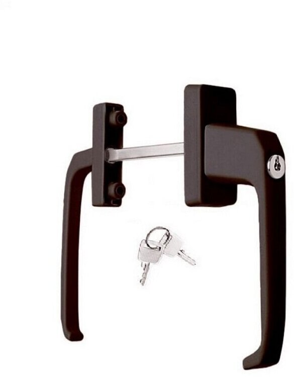 Ручка для пластиковых дверей коричневая узкая-широкая двухсторонняя с ключом
