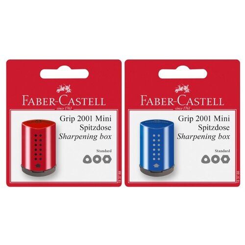 фото Точилка пластиковая faber-castell "grip 2001 mini", 1 отверстие, контейнер, синяя/ красная, блистер, цена за штуку, 286719