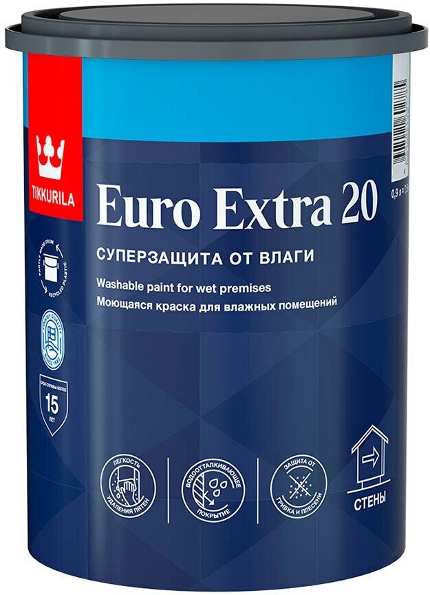 Краска моющаяся Tikkurila Euro Extra 20 база С бесцветная 0,9 л