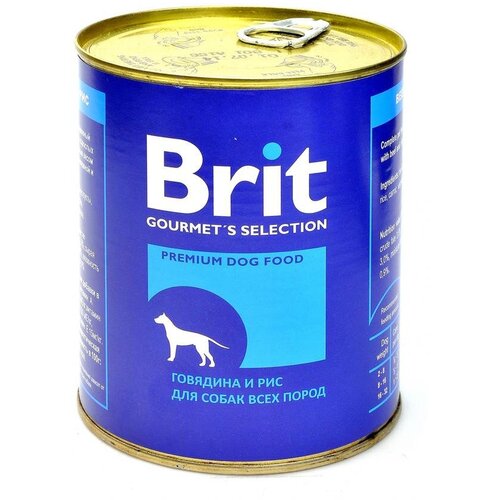 Корм для собак BRIT говядина-рис ж/б, 850г, 4 шт.
