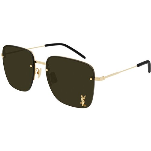 Солнцезащитные очки Saint Laurent, прямоугольные, оправа: металл, зеркальные, для женщин, золотой