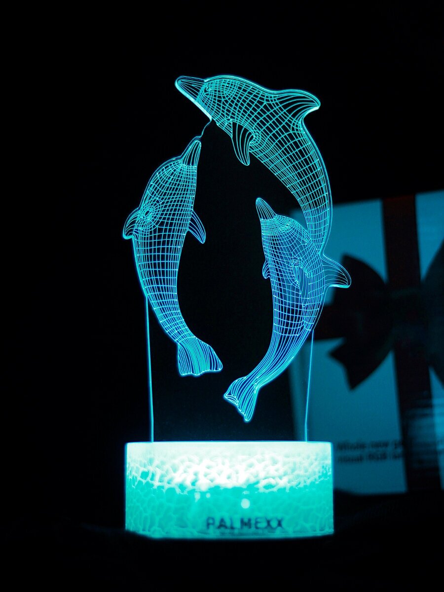 Светодиодный ночник PALMEXX 3D светильник LED RGB 7 цветов (дельфины) LAMP-046