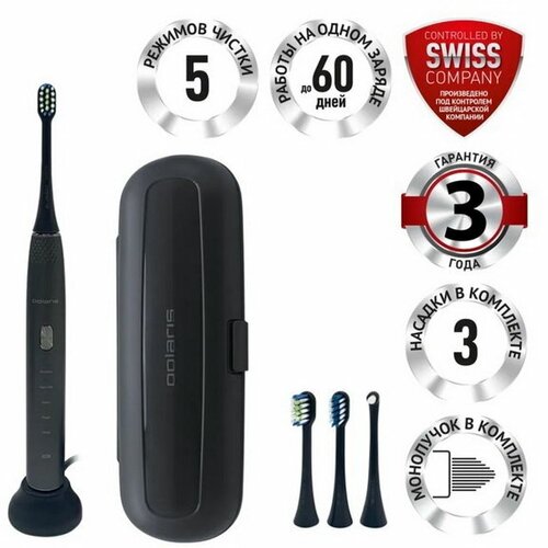Электрическая зубная щётка PETB 0701 TC 3 Вт 5 режимов 3 насадки графитовая 941200₽