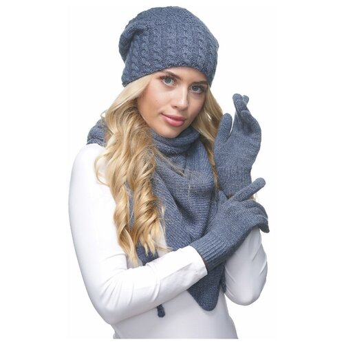 фото Перчатки женские вязаные lambonika мими цвет: синий;серый меланж, размер: 6,5