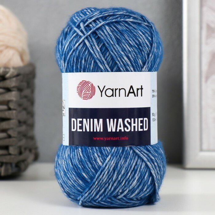 Пряжа YarnArt "Denim Washed" 30% акрил, 70% хлопок 130 м, 1 шт, 50 г, 922 синий (9554810)