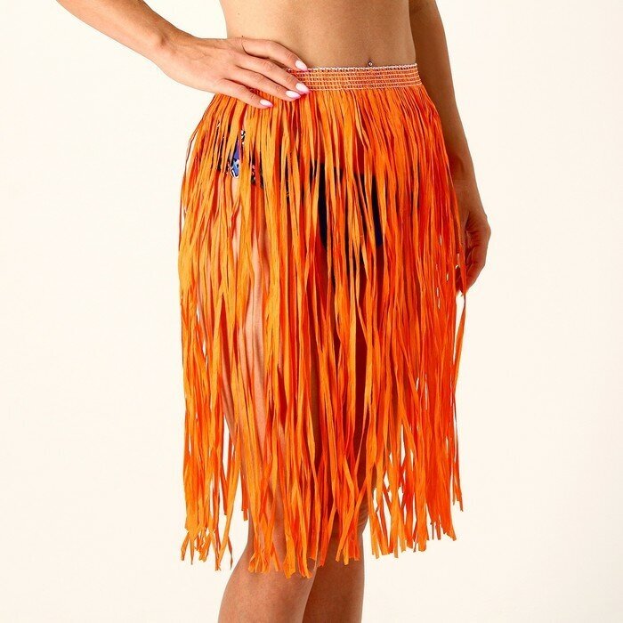 Гавайская юбка 60 см цвет оранжевый